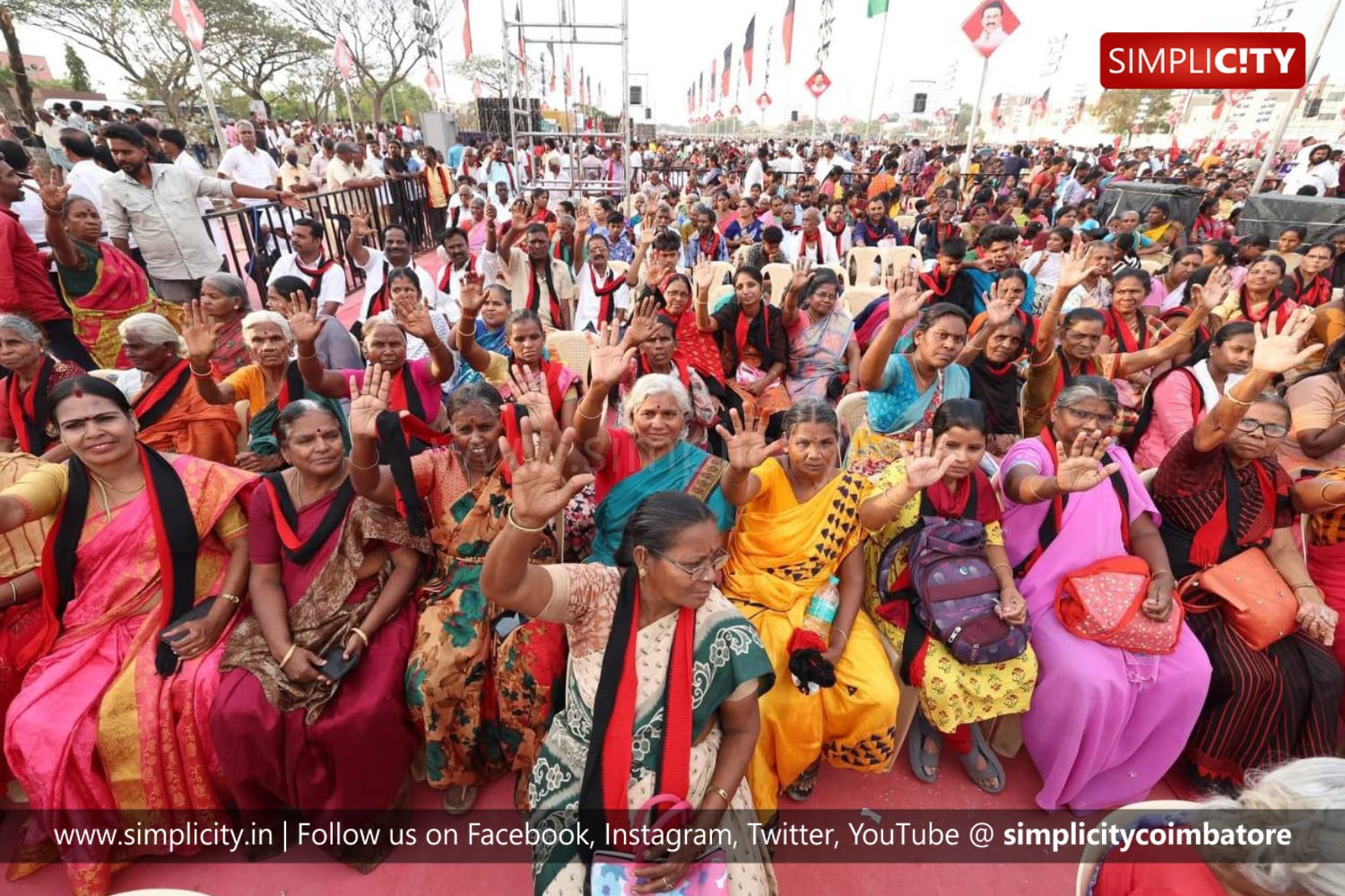 முதல்வர் கோவை வருகை: இன்று கோவையில்  நடைபெறும் மதச்சார்பற்ற முற்போக்கு கூட்டணியின் பிரச்சார பொதுக் கூட்டத்தில் பங்கேற்க கூடியிருக்கும் திமுகவினர்..!