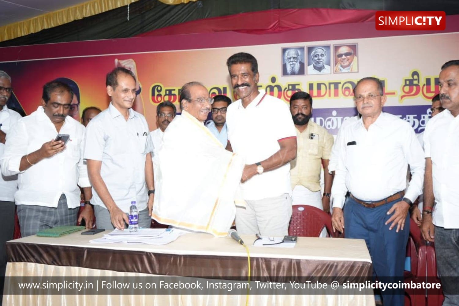 Dr. R. Mahendran, Election Observer for Pollachi and Valparai, chaired a consultative meeting with party functionaries at the Pollachi Election Office, with former Union Minister Kannappan participating as the special guest.