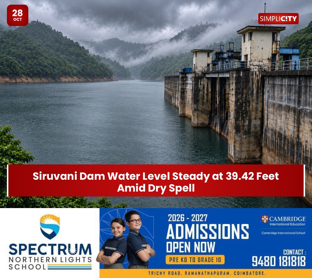 Siruvani Dam Water Level Steady at 39.42 Feet Amid Dry Spell — image 1