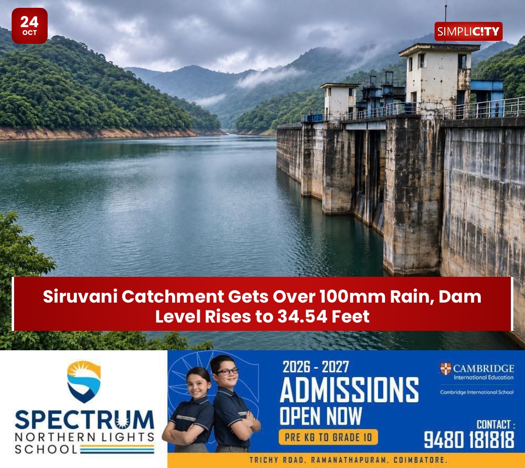 Siruvani Catchment Gets Over 100mm Rain, Dam Level Rises to 34.54 Feet — image 1