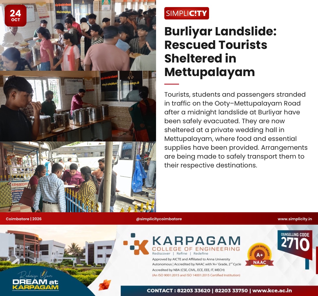 Burliyar Landslide: Rescued Tourists Sheltered in Mettupalayam — image 1