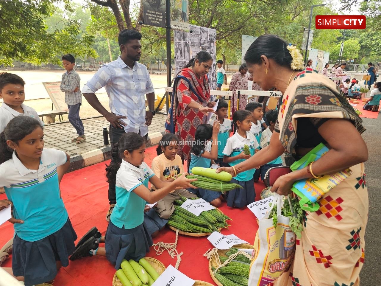 Students of Ksirs School in Coimbatore enthusiastically took part in a children's market event, selling vegetables and greens. — image 1